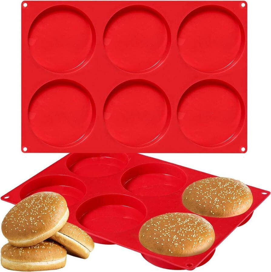 Siliconen Bakvorm Brioche Burger Broodjes 6 Holte 10 cm Yorkshire Pudding Tray Grote Disc Cakevorm Hars Onderzettervormen 33 x 222 x 2 cm 2 stuks