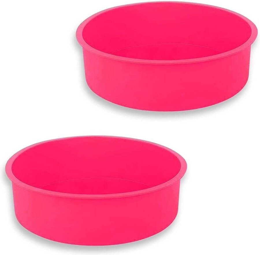 Siliconen bakvorm rond 2 stuks 20 cm ronde bakvormen met antiaanbaklaag fruitcakevorm van siliconen springvorm voor gelaagde cake en brood (rood)