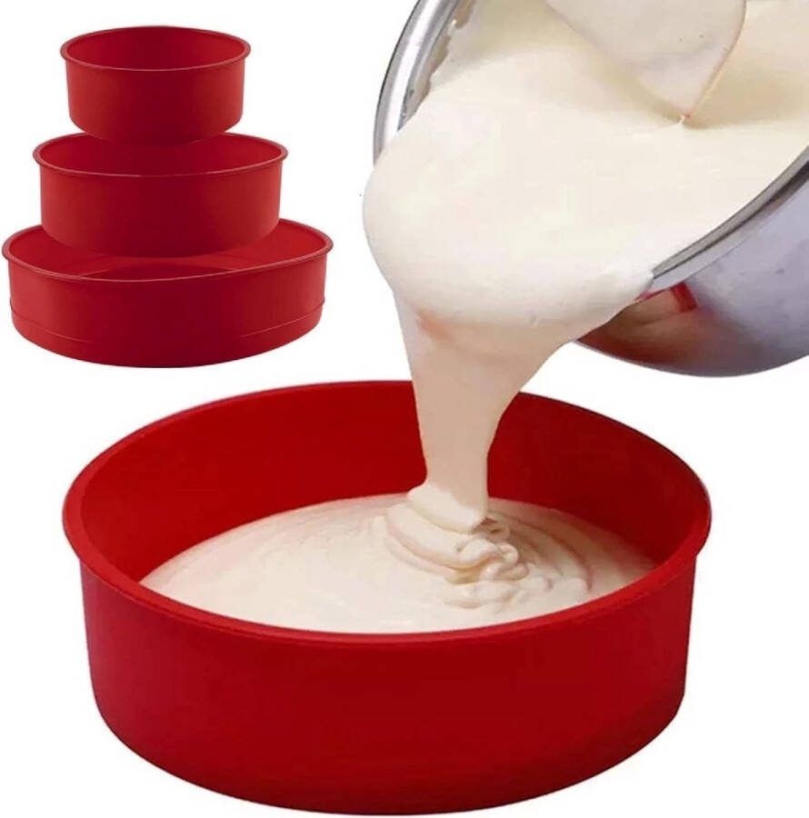 Siliconen bakvorm rond set van 3 gelaagde taartvormen 20 cm anti-aanbak- en snelsluiting bakvormen set voor verjaardagsfeestje huwelijksverjaardag cheesecake regenboogcake en chiffoncake