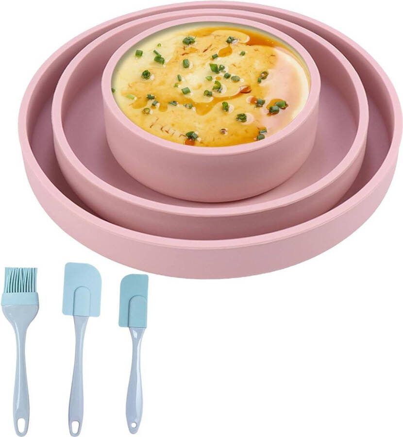 Siliconen bakvorm set 3 stuks rond anti-aanbak taartvorm 10 cm 15 cm 18 cm inclusief deegschraper en bakborstel hittebestendig voor gelaagde taart tartelette vormen