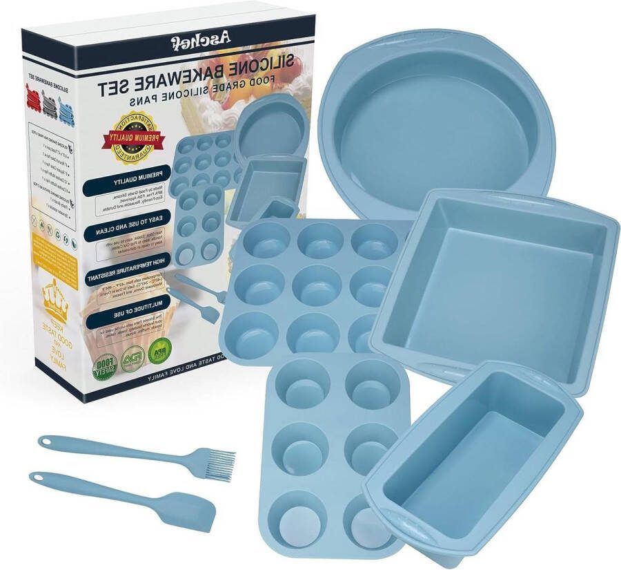 Siliconen Bakvormen Set 7-in-1 Non-stick Bakblikken Cakevorm Broodbakvorm Muffinvorm Taartvorm Ronde Cakepan Bakplaat voor Bakken Cookie Pizza Brood
