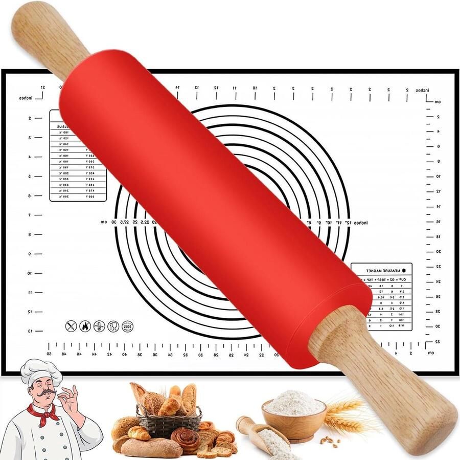 Siliconen deegroller met bakmat 432 cm Anti-aanbaklaag Roestvrij staal