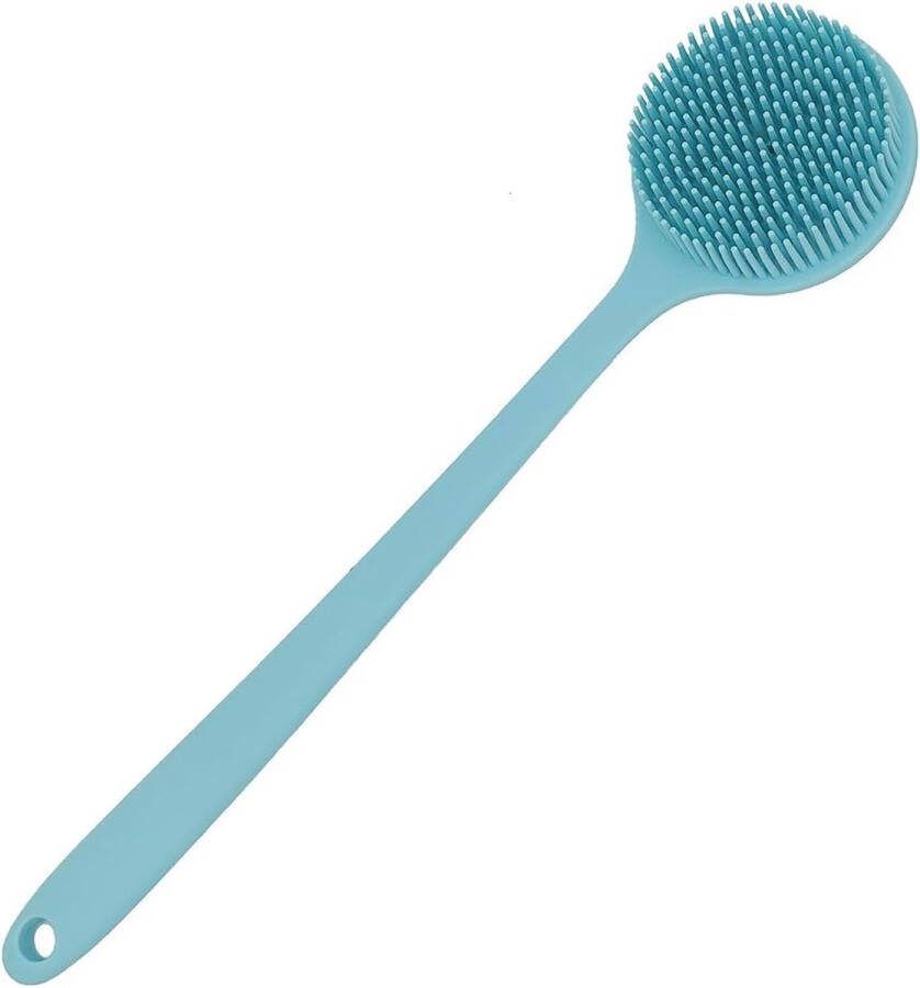 Siliconen doucherugschrobber zachte badborstel met lange steel (blauw)