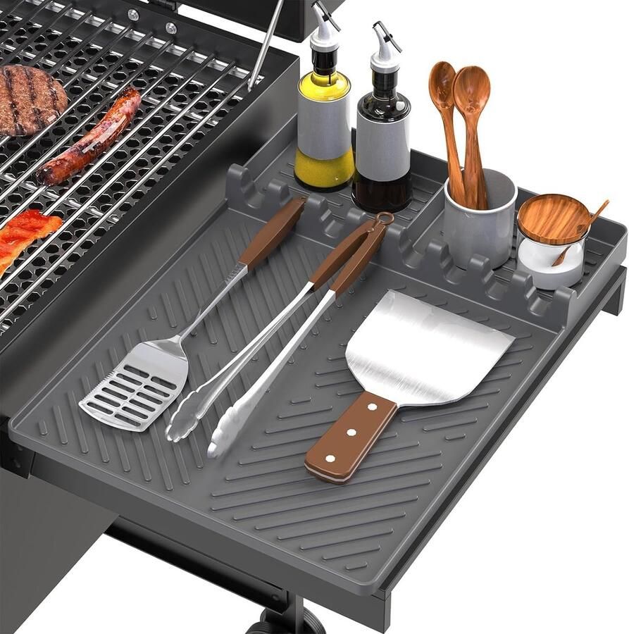 Siliconen grillmat compatibel met Blackstone siliconen bakplaat gereedschapsmat siliconen spatelpad met druppelkussen voor keuken barbecue koken (grijs)