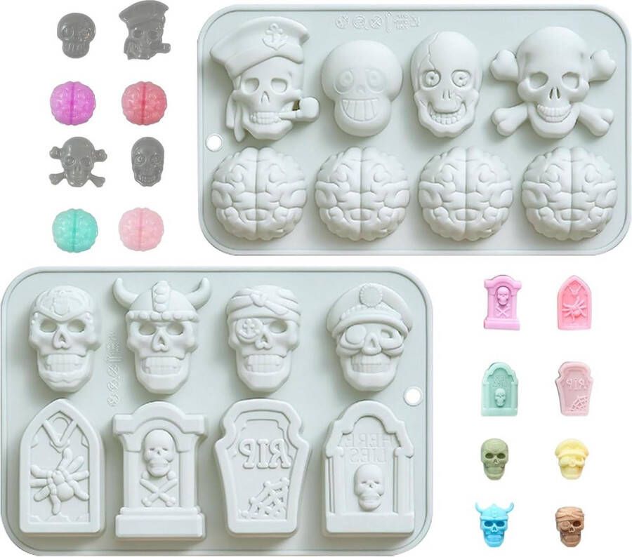 Siliconen Halloween vormen 2 stuks hersenvorm taartvorm ijsvorm schedelvormen