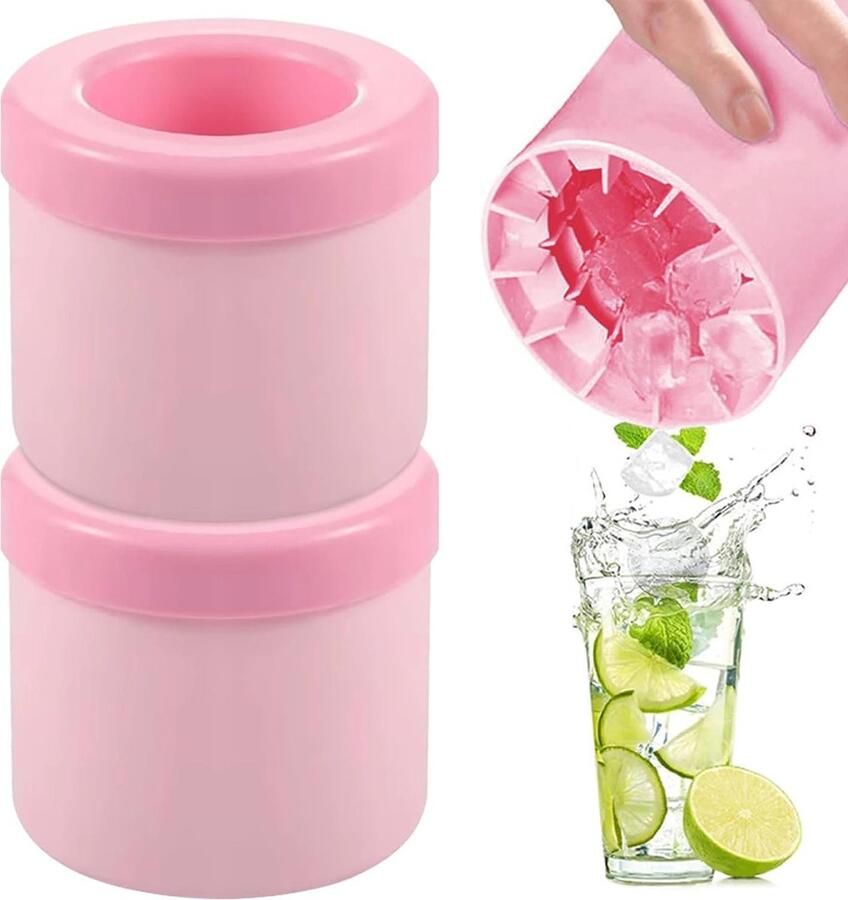 Siliconen Ijsblokjesvormen Met Deksel 2PCS Ijsbeker Ijsemmer Roze