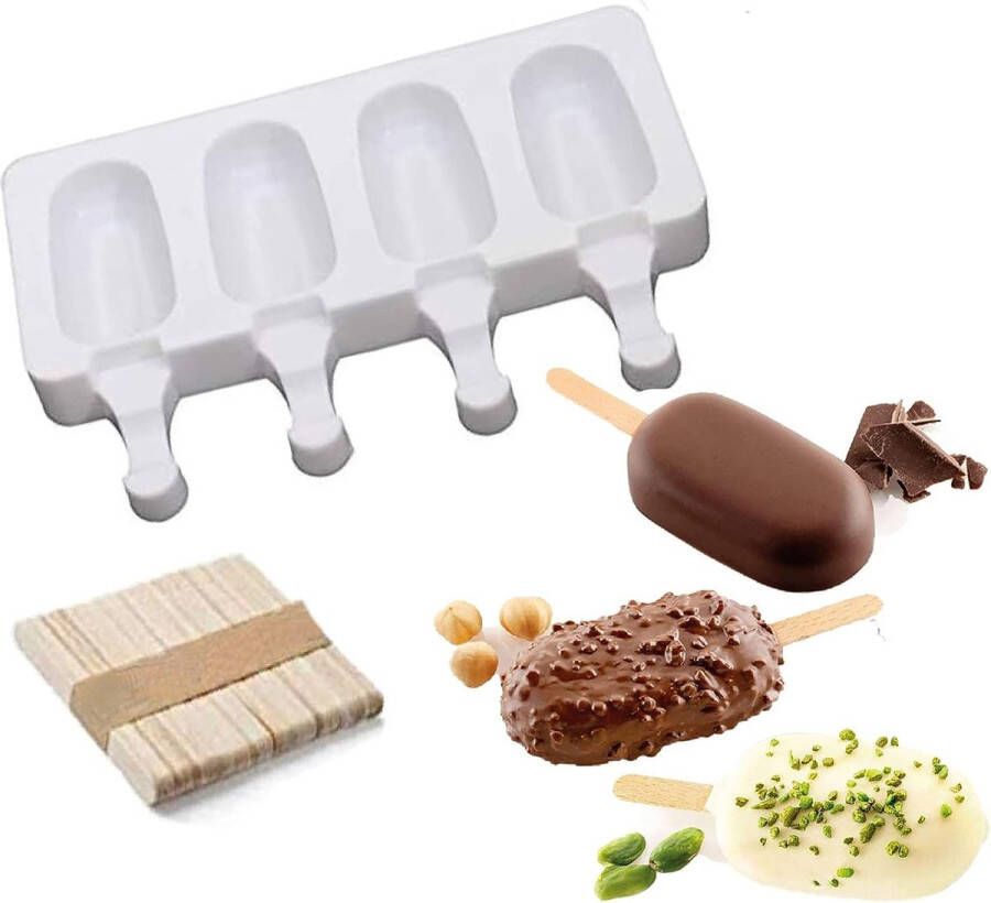 Siliconen ijslollyvormen set met ijslolly's ijsvormpjes doe-het-zelf ijslolly's ijsvormpjes met 50 houten steeltjes voor taartvorm dessertvorm Frozen dessertvormpjes (ijsvormen siliconen)