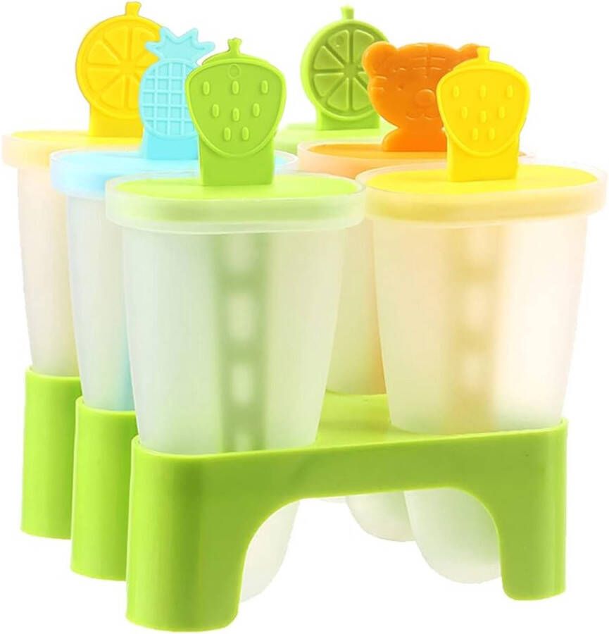 Siliconen ijsvormpjes 6 ijslollyvormpjes doe-het-zelf-ideeën ijsvormpjes BPA-vrij voor kinderen ijslollyvormpjes set met stokjes en druppelbescherming