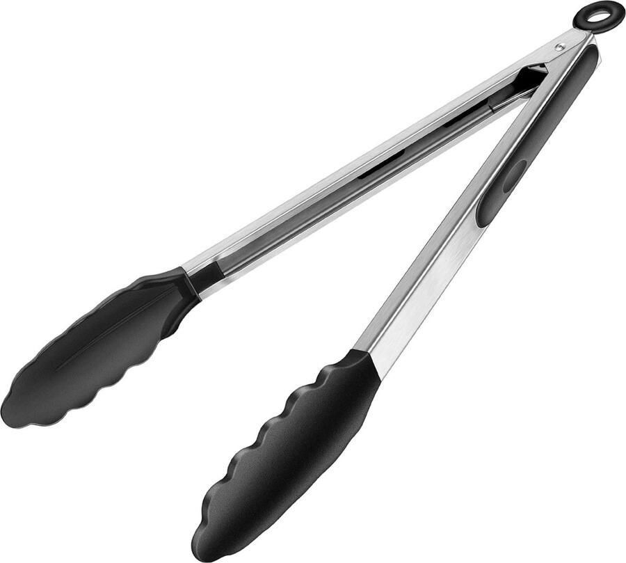 Siliconen keukentang 35 cm barbecuetang hittebestendig siliconen handvat roestvrijstalen en siliconen keukentang vleestang pastatang afsluitbare metalen tang ideaal voor koken grillen