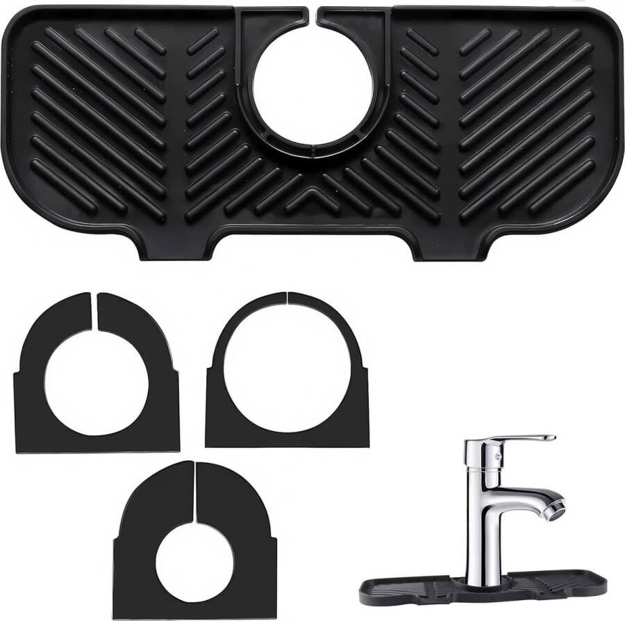 Siliconen Kraan Mat 3 in 1 Kraan Aftapmat voor Keukenkraan Gootsteen Spatscherm Watervanger Mat voor Keuken & Badkamer Werkblad Beschermen (27x11cm)