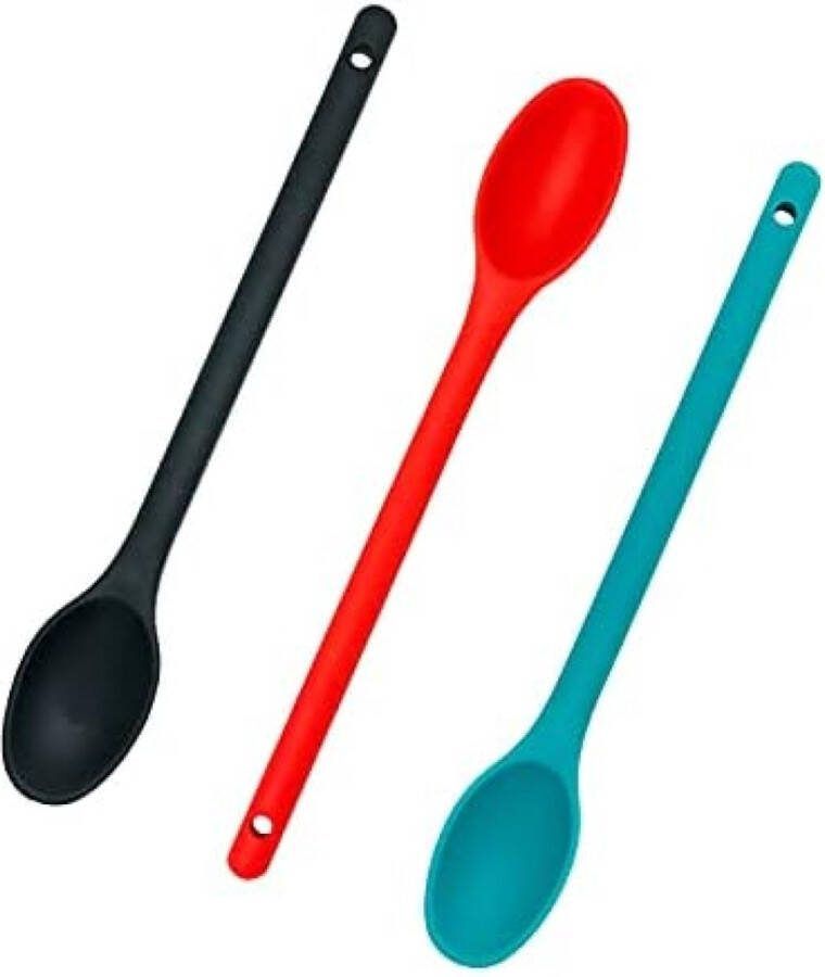 Siliconen lepel keuken set van 3 lange steel anti-aanbaklepels voor koken BPA vrij Grade voor roeren Scooping mengen en serveren
