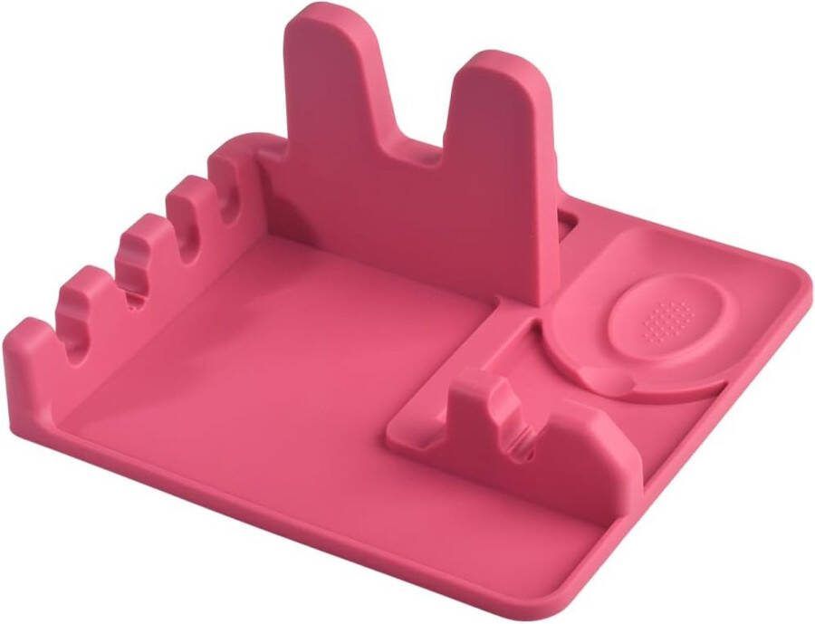 Siliconen lepelsteun en potdekselhouder standaard voor aanrecht en kookplaat pollepel lepel tanghouder food grade siliconen hittebestendig antislip BPA-vrij rood