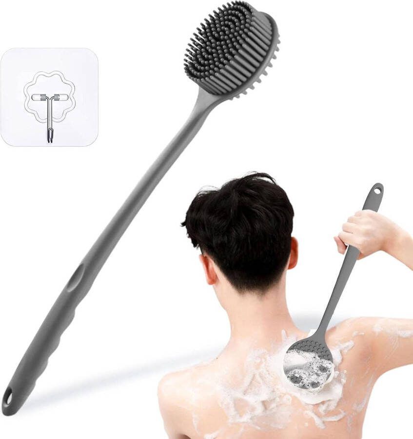 Siliconen lichaamsborstel dubbelzijdige rug voor douche doucheborstel lange steel voor mannen en vrouwen badborstel doucheborstel voor dieptereiniging badwasmachine exfoliërende massage