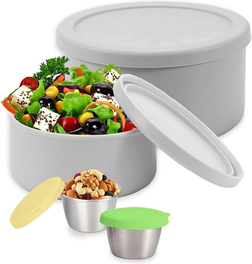 Siliconen Lunch Box Container 4 Stuks met Sauce Containers Lekvrij Voedsel Opslag Maaltijd Prep Snack Containers Microware Vaatwasser Vriezer Safe