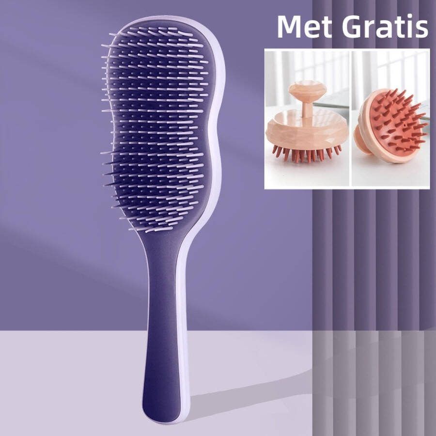 Siliconen Massagekam Met Gratis Siliconen Haarborstel Nat en Droog Gebruik- Massage Haar borstel Hoofdhuid Massage Borstel Hoofdhuid Shampoo Borstel Scalp Massage Haarkam Haarverzorging Anti Roos Gezonde Hoofdhuid Paars