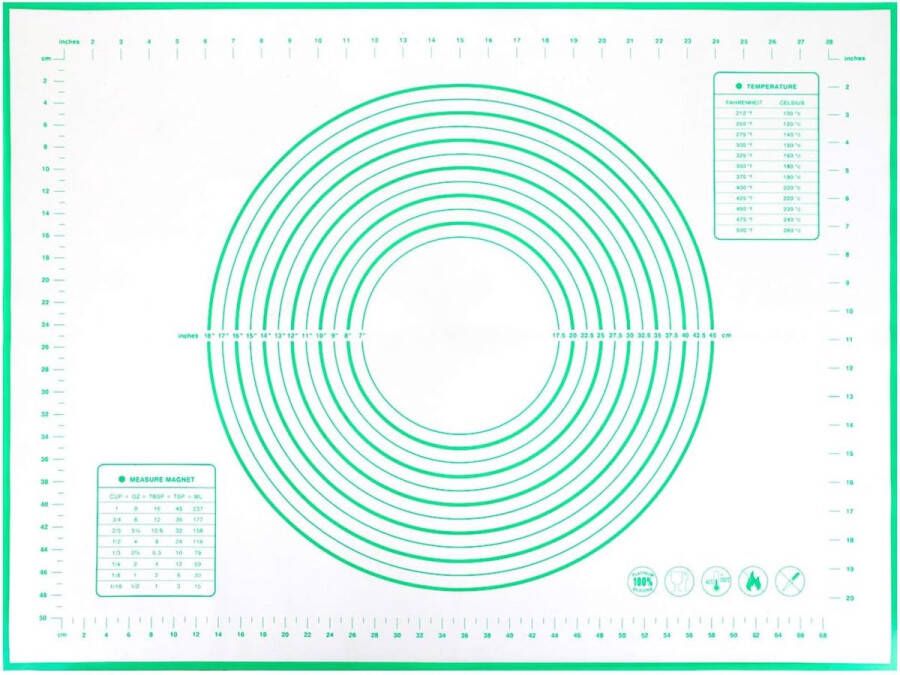 Siliconen mat bakmat groot deegmat anti-ruches groen met meting 80 x 60 cm