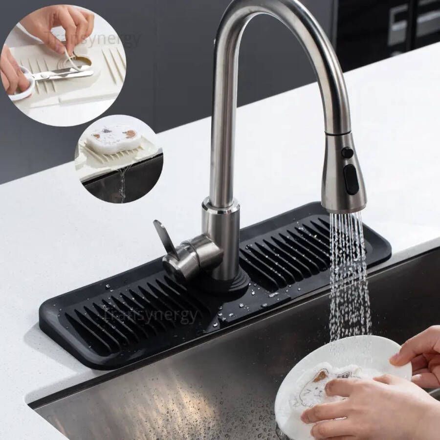 Siliconen mat voor keukenkraan anti spat anti slip 37cm zwart