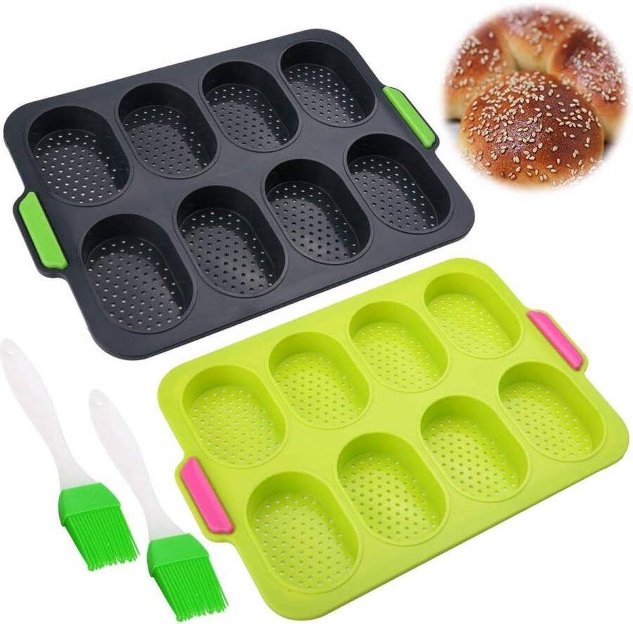 Siliconen Mini Bakplaat Melkbroodvorm 8 Roosters Franse Broodvorm 2 Stuks Muffinvormen voor Broodrollen