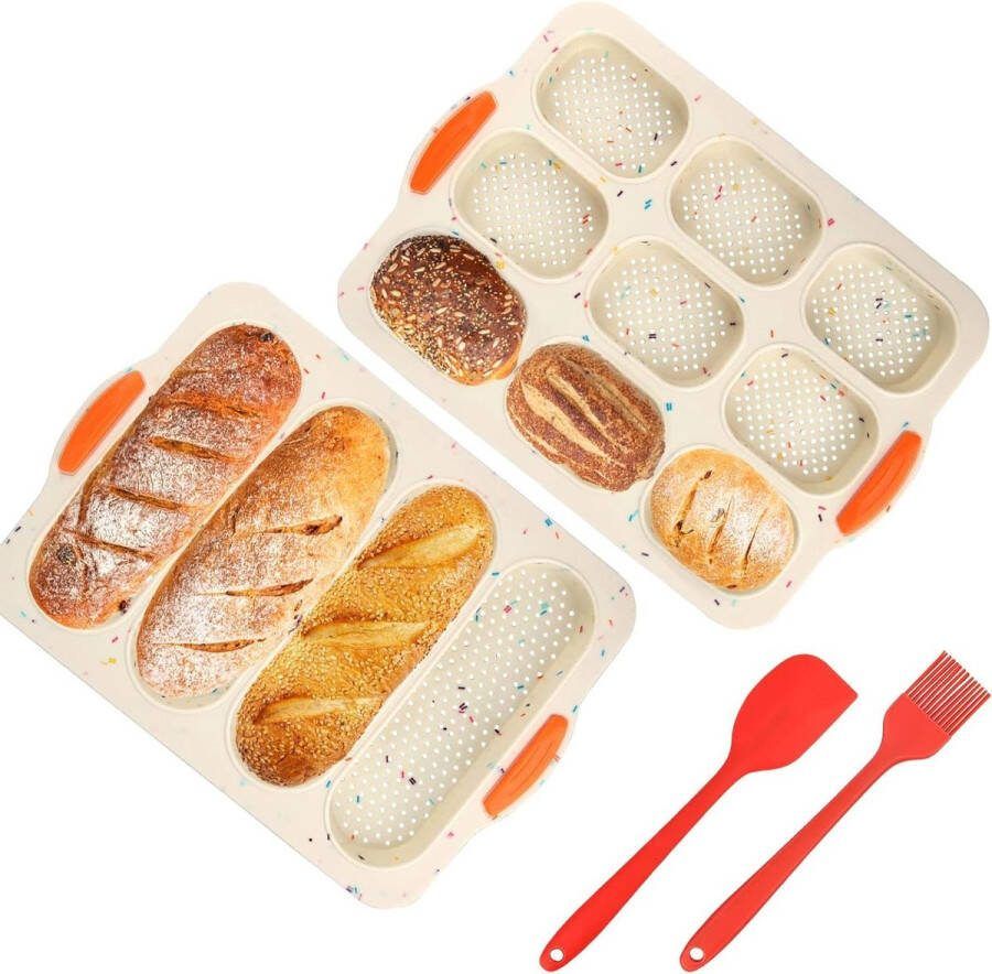 Siliconen mini-bakvorm 2 stuks Broodvorm met 4 baguette-grillroosters Bakplaat met 9 roosters voor Frans brood