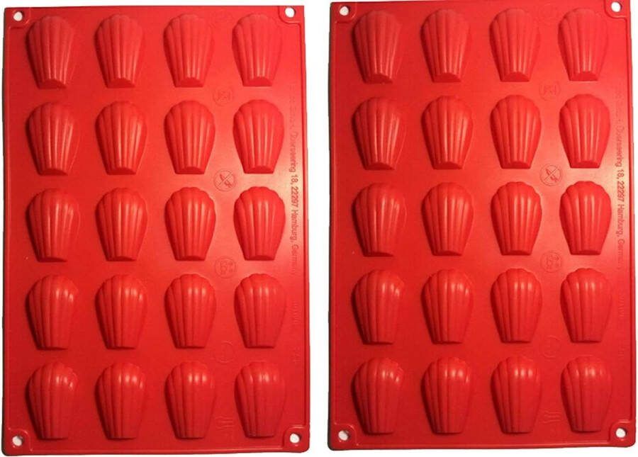 Siliconen mini-Madeleine-dienblad 2 stuks 20 gaten doe-het-zelf rode schelp madeleine siliconen vormen uitsteekvorm 20 gaten taartvorm anti-aanbaklaag