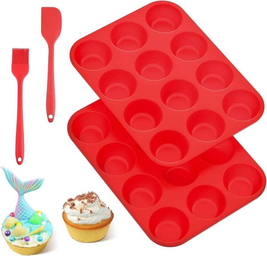 Siliconen muffinvorm 12 muffins koolstofstaal 2 stuks bakvorm mini cupcake-pan muffincake standaardformaat Ø 65 cm x 3 cm Muffin tin