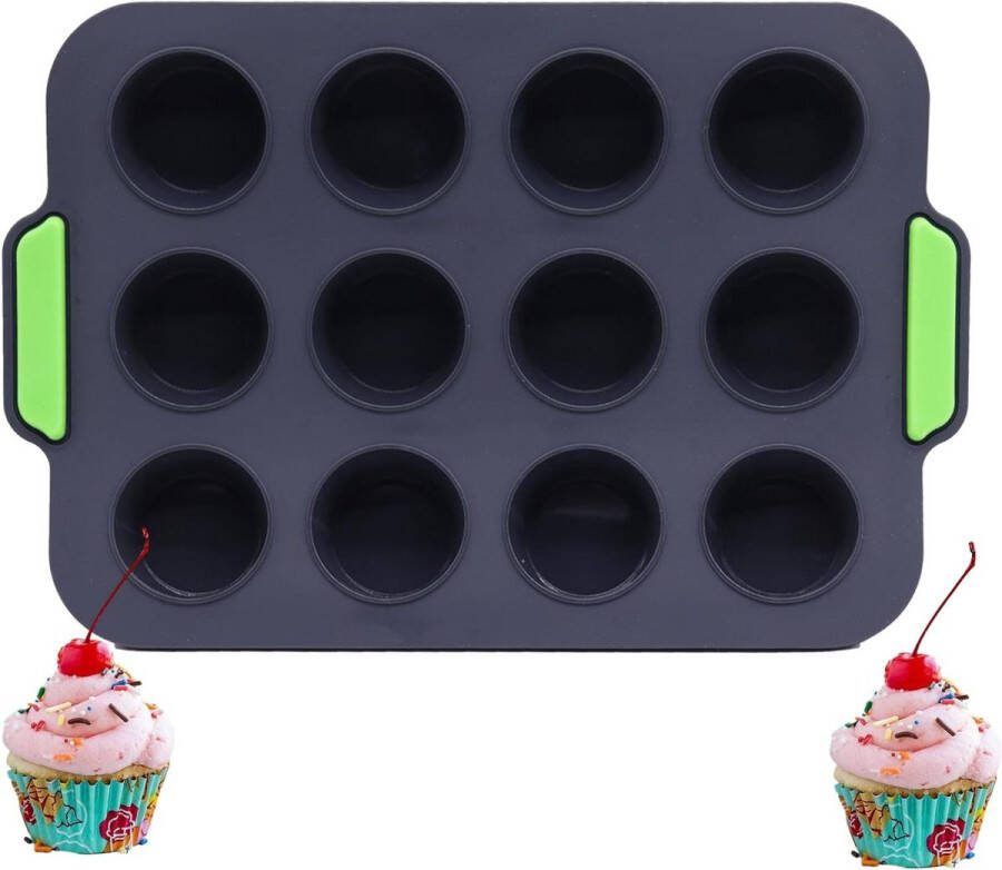 Siliconen muffinvorm anti-aanbaklaag met handvat bakplaat voor cupcakes brownies cake pudding 31 x 21 x 25 cm (grijs) tartelette vormen