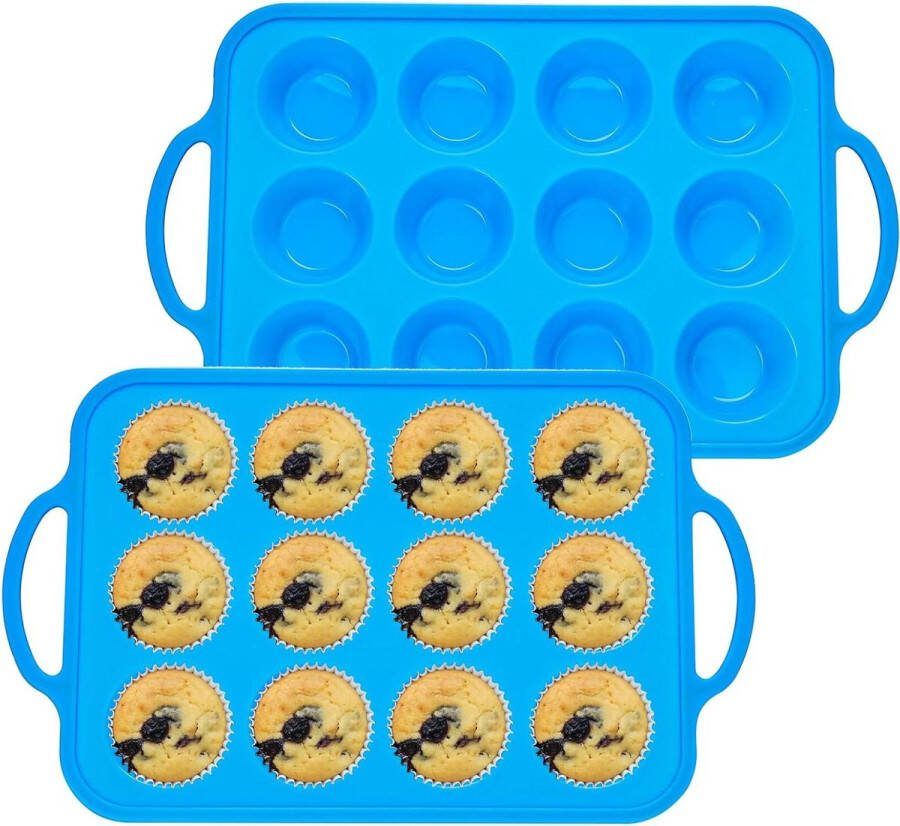 Siliconen Muffinvorm Metalen Frame Mini Muffinpannen Blauw