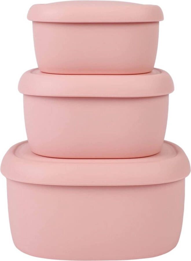 Siliconen opbergdoosjes Set van 3 siliconen voedselcontainers met harde schaal BPA-vrij luchtdicht vaatwasmachine- en vriezerbestendig (6.7oz 10oz 20oz) Roze