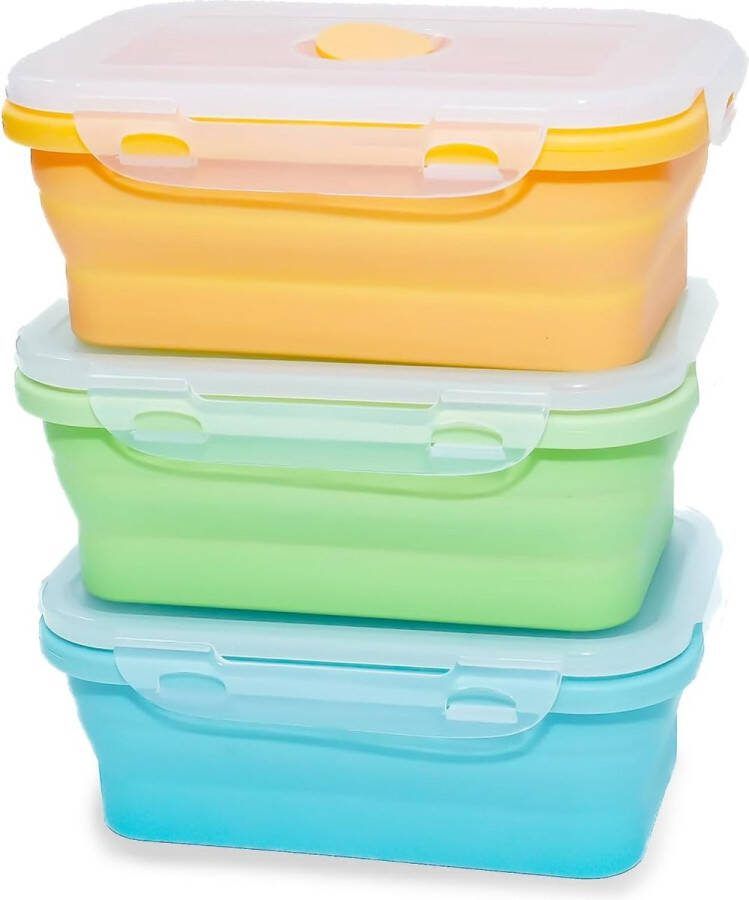 Siliconen opvouwbare containers verpakking van 3 lunchtrommel voedselveilige siliconen opvouwbaar herbruikbaar inklapbaar veilig voor op de camping op reis 800 ml oranje groen blauw