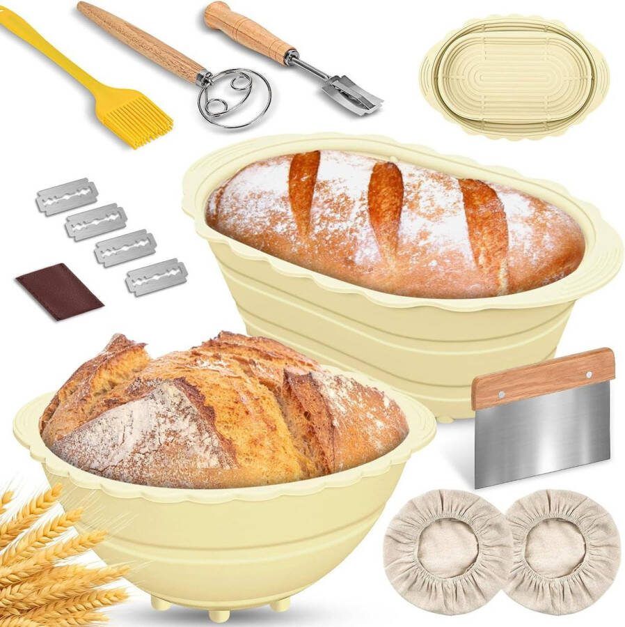 Siliconen opvouwbare rijsmandjes set van 2 23 cm ovaal en 25 cm rond voor brood bakken zuurdeeg manden proofing gisting brood maken