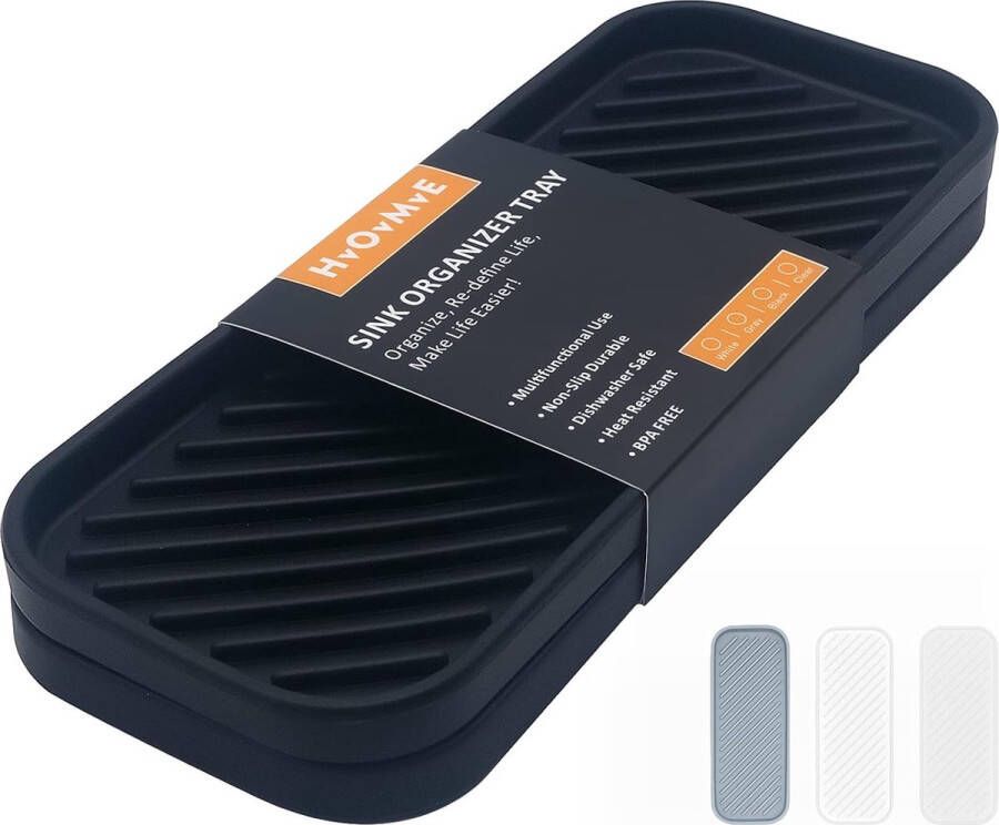 Siliconen organizer lade zeep en spons houder voor gootsteen badkamer opbergbak voor vaatborstel zeepdispenser afwasaccessoires 2 stuks (zwart)