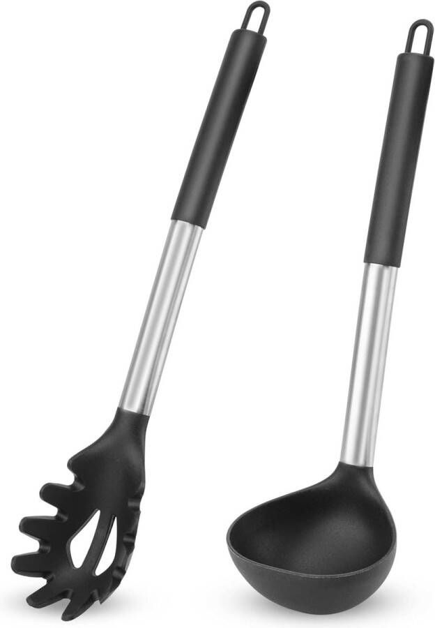 Siliconen pastavork en pannenlepelset Siliconen keukengereiset Hittebestendige keukenspatel voor kookgerei voor koken roeren serveren van spaghetti soep saus