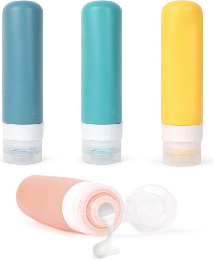 Siliconen reisflessen 100 ml navulbaar en lekvrij set van 4 shampoo lotion cosmetica reisflesjes 100ml