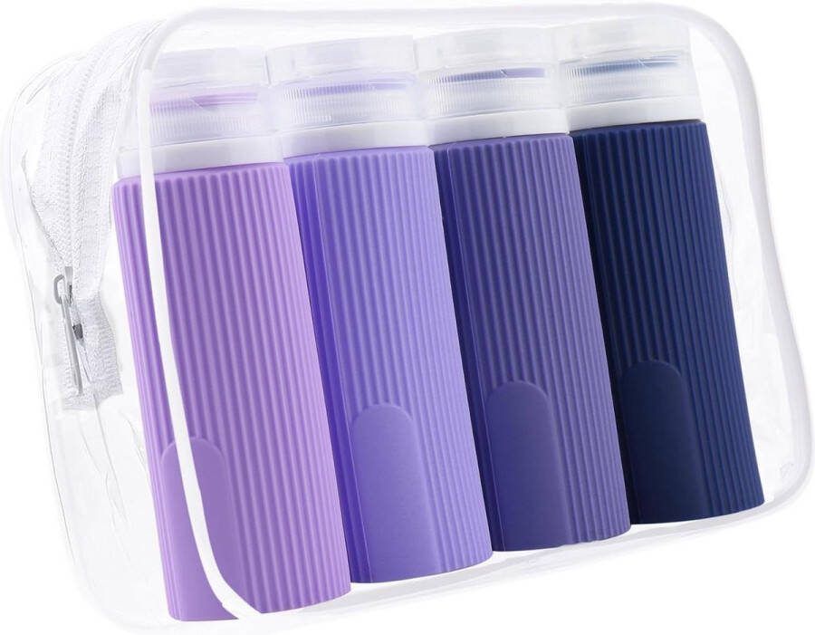 Siliconen reisflessen 100 ml Set van 4 stuks Draagbare reisformaat container Paars reisflesjes handbagage