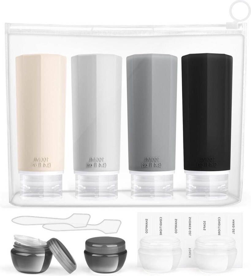 Siliconen Reisflessen 100ml 12 Stuks Navulbaar en Lekvrij Cosmetica en Vloeistoffen Reisset Reisformaat reisflesjes handbagage