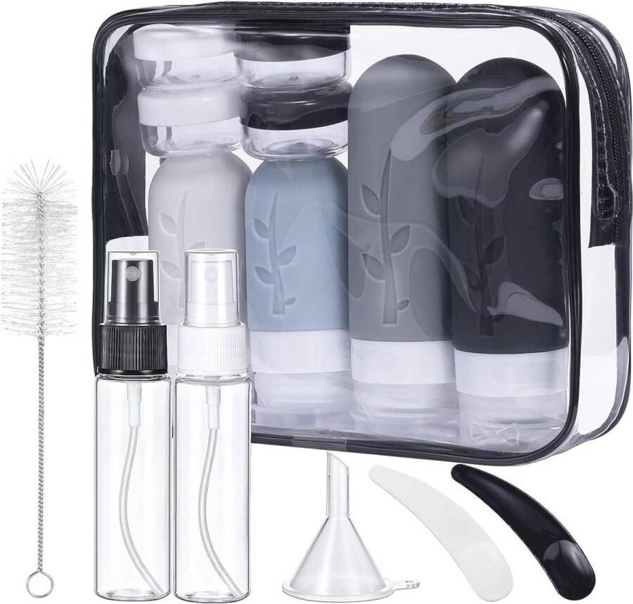 Siliconen reisflessen 16 stuks reisflessen om te vullen set voor shampoo lotion spoeling douchegel shampoocontainer zwart reisflesjes handbagage