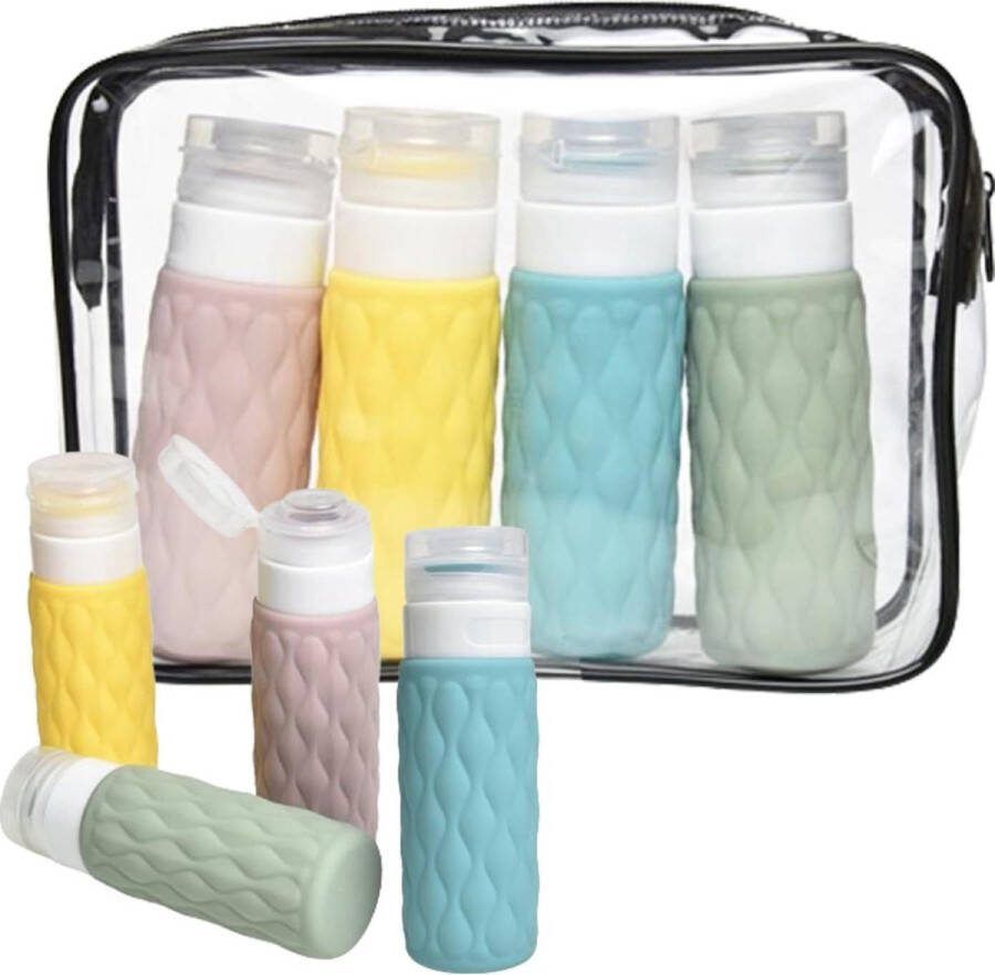 Siliconen reisflessen 4 stuks 100 ml handbagage cosmeticaflessen reisshampoocontainer transparante zak shampoo crème spoeling lichaamsverzorging reisgadgets inhoud html nodig reisflesjes 100ml