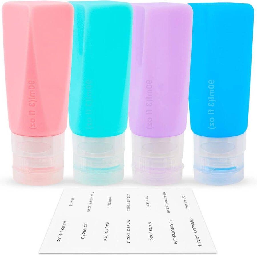 Siliconen reisflessen 4 stuks Lekvrij 90 ml Navulbaar Lotion en lichaamsverzorging reisflesjes handbagage