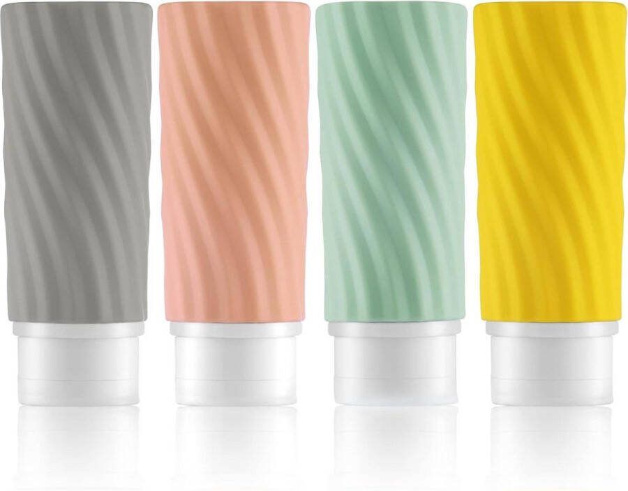 Siliconen reisflessen 89 ml lekvrije reiscontainer Navulbaar Shampoo 4 stuks 4 kleuren reisflesjes handbagage