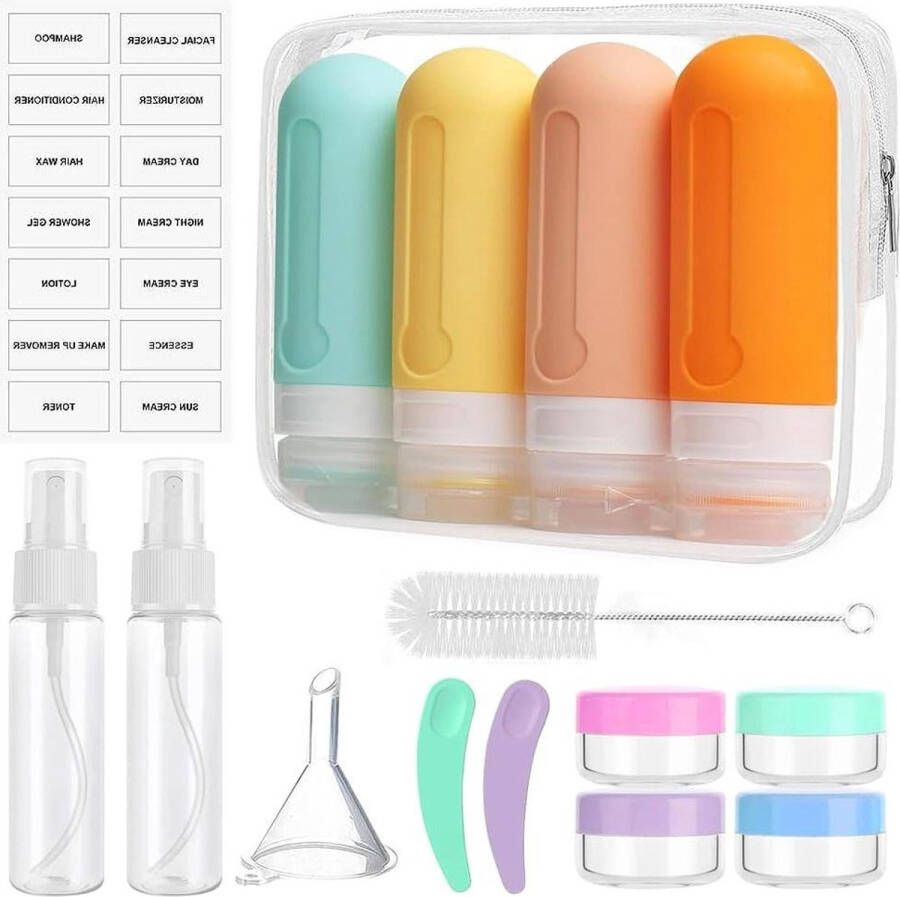 Siliconen reisflessen 90 ml 16 stuks lekvrije reiscontainers compacte reisset ruimtebesparende en praktische reisaccessoires reisflesjes handbagage