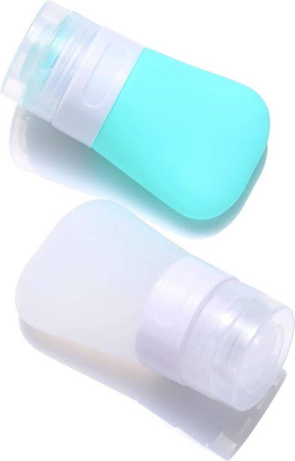 Siliconen reisflessen lekbestendig hervulbaar 2 stuks met transparante draagtas mini formaat 38 ml reisflesjes handbagage
