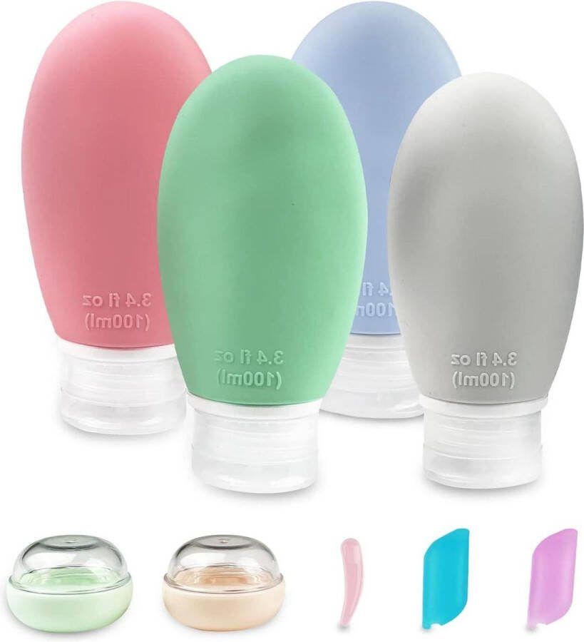 Siliconen reisflessen set 100 ml lekvrij navulbaar met toilettas voor shampoo crèmespoeling lotion reisflesjes handbagage