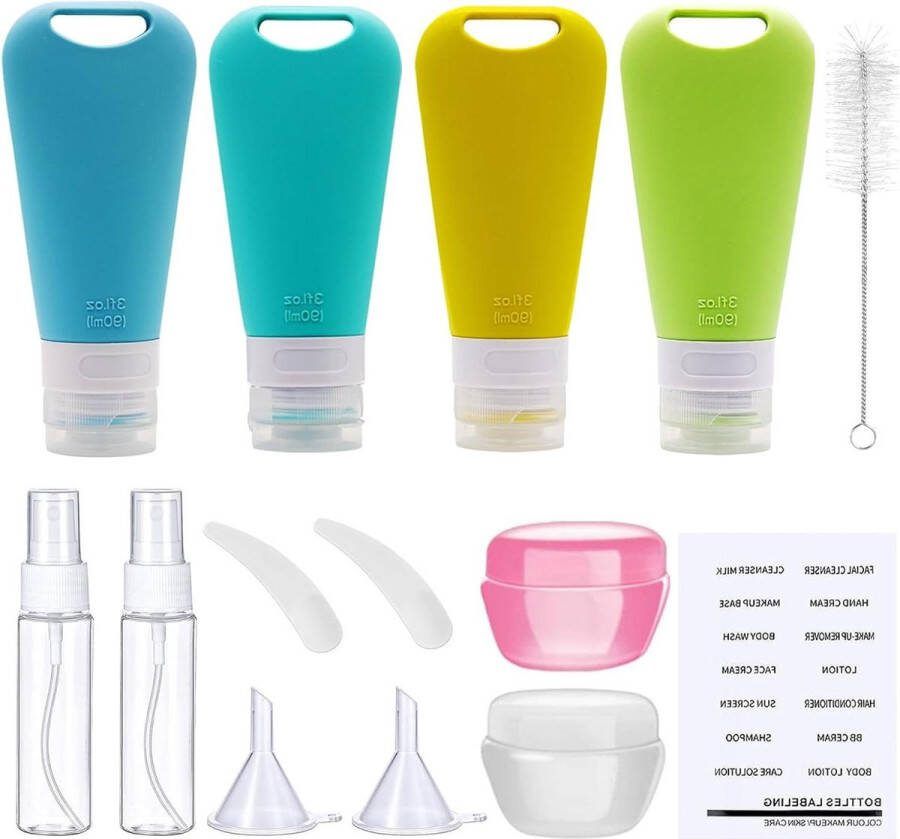Siliconen Reisflessen Set 90 ml Navulbaar Lekvrij Cosmetica Reisformaat 14 stuks reisflesjes handbagage