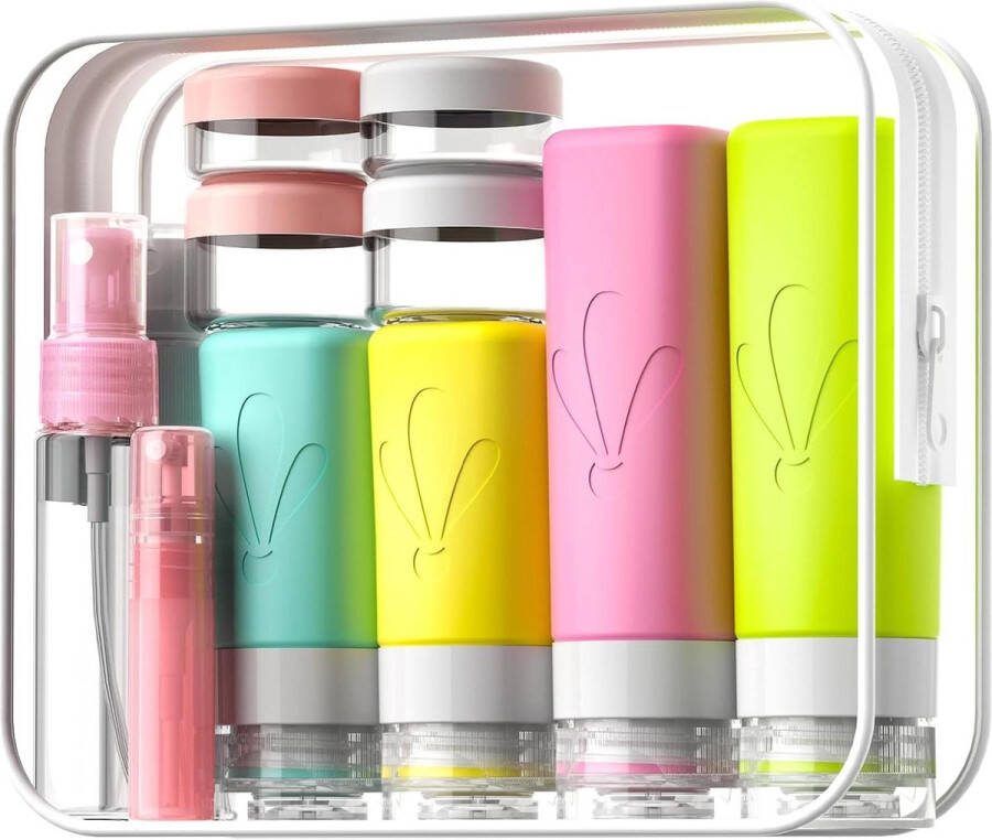 Siliconen reisflessenset 17 stuks Toiletartikelen in reisformaat Lekvrije reisflessen Reisaccessoires voor vrouwen Reisbenodigdheden voor vliegtuig Reiscontainers reisflesjes handbagage