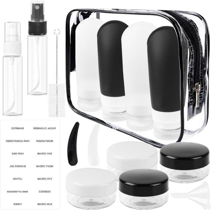 Siliconen reisflessenset TSA-goedgekeurde lekvrije reiscontainers voor vloeistoffen Cosmetica reisset voor shampoo lotion douchegel crème reisflesjes handbagage
