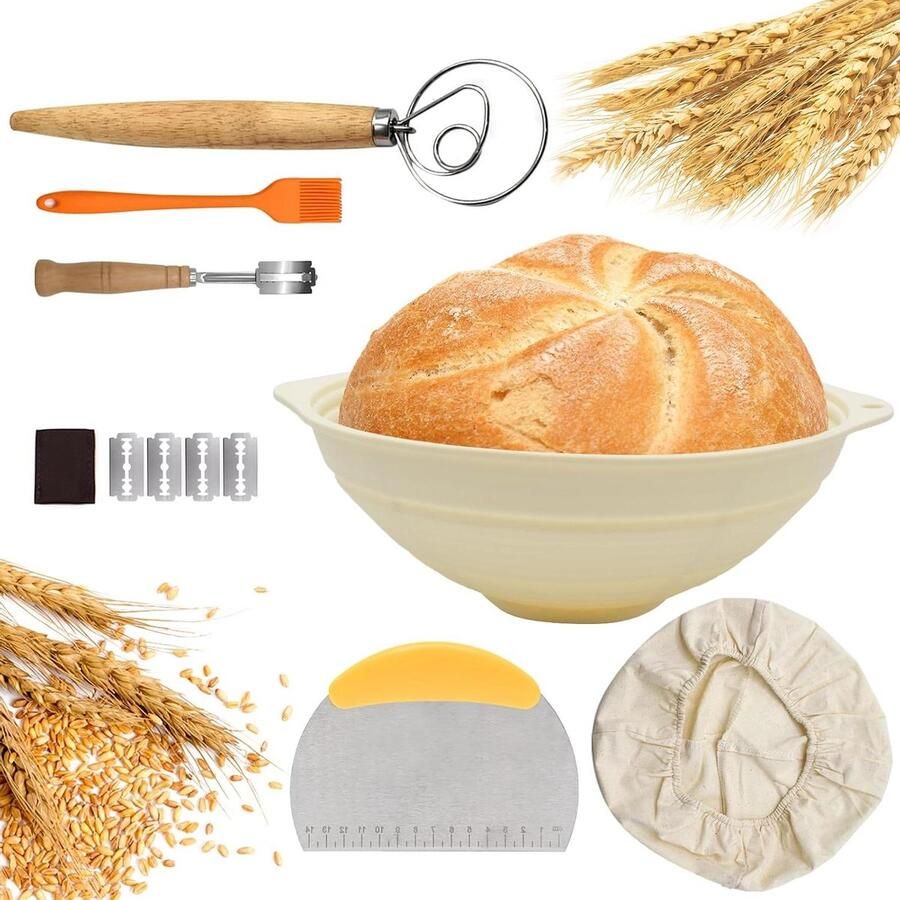 Siliconen Rond Inklapbaar Banneton Proofing Mand 23 cm Deegschraper Broodsnijder Dough Whisk Kwast