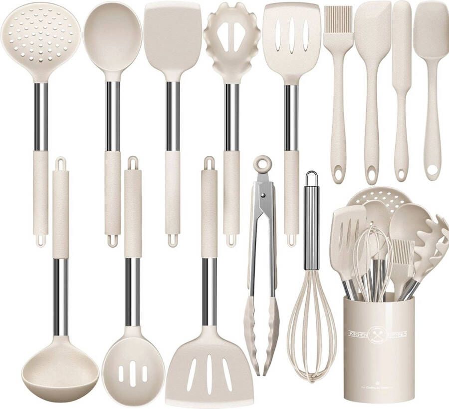 Siliconen RVS Kookgerei Set Hittebestendig Non-Stick Bpa-vrij Turner Spatel Lepel Tang Kaki