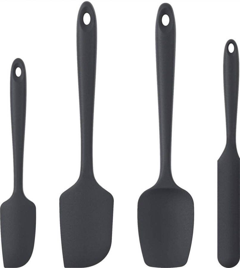 Siliconen spatel deegschraper set van 4 hittebestendig anti-aanbak rubberen spatel koken bakken mengen zwart