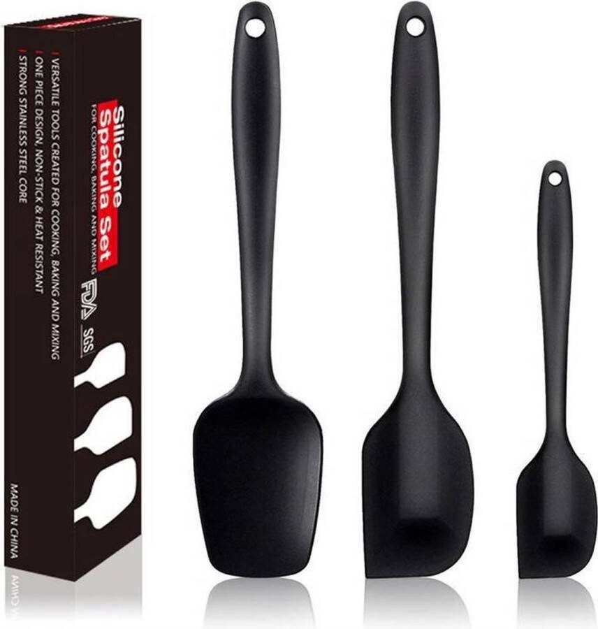 Siliconen spatel set 3x Zwart pannenlikker lepel keukengerei set