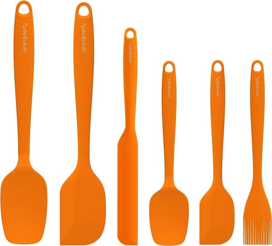 Siliconen spatel set 6-delige set voor anti-aanbak koken hittebestendige keukengerei voor bakken en mengen oranje